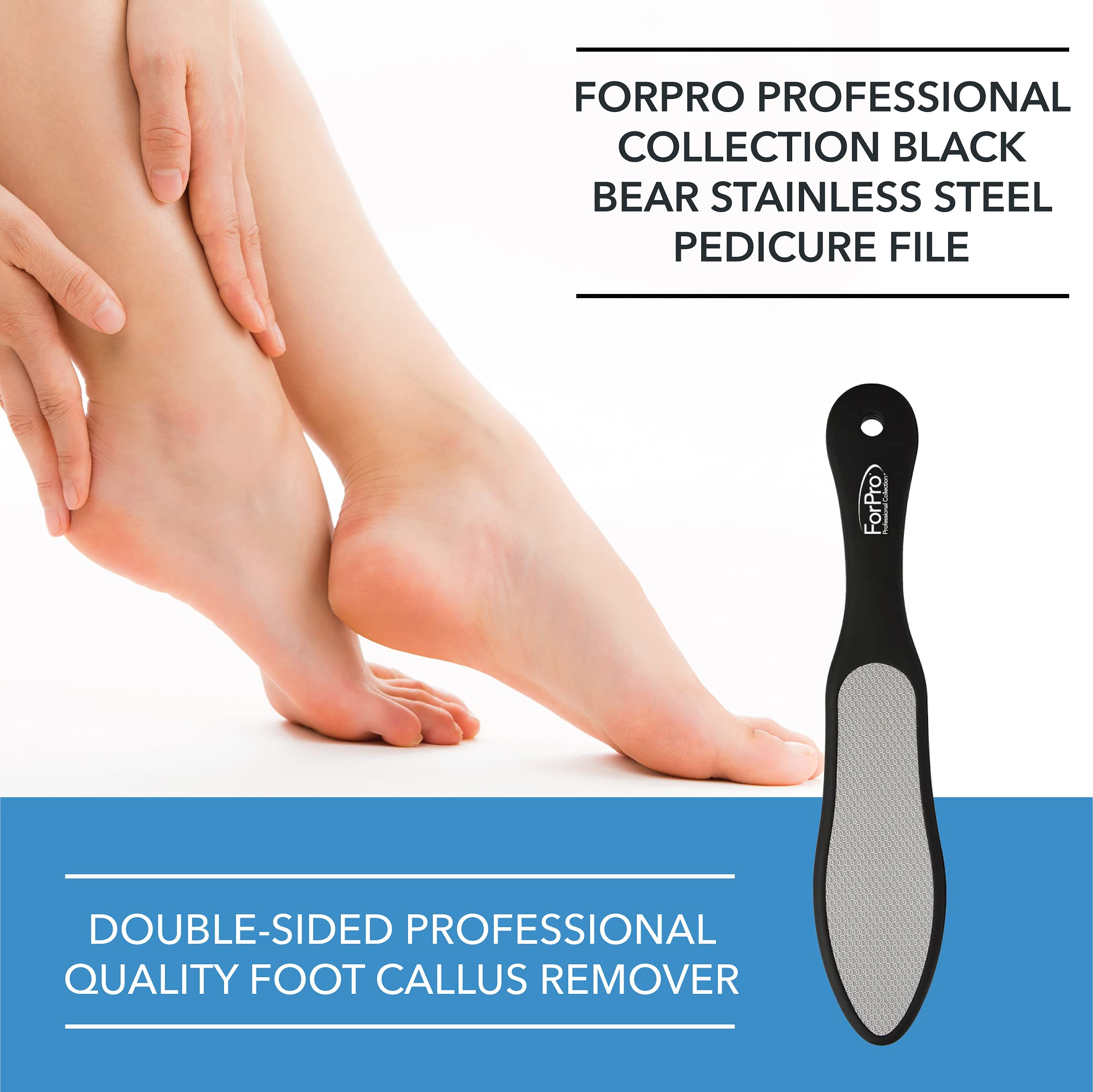 ForPro Black Bear Stainless Steel Pedicure File, Double-Sided Professional Quality Pedicure File for Heels and Feet, 10.5†L